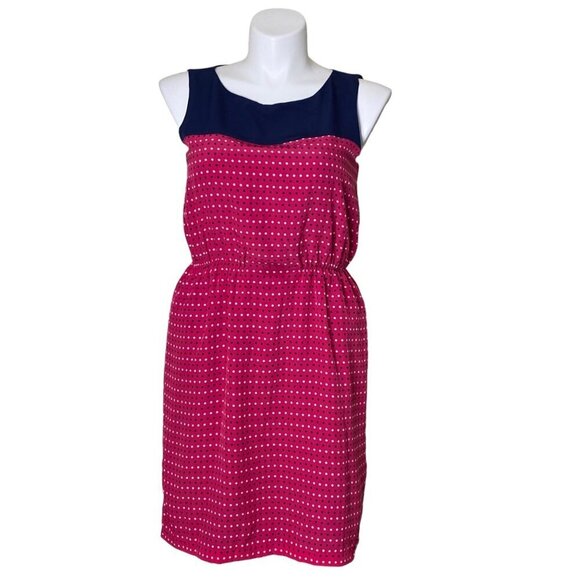 Tommy Hilfiger Polka Dot Elastic Waist Dress, Navy Pink Sleeveless Women's Size - Picture 1 of 10